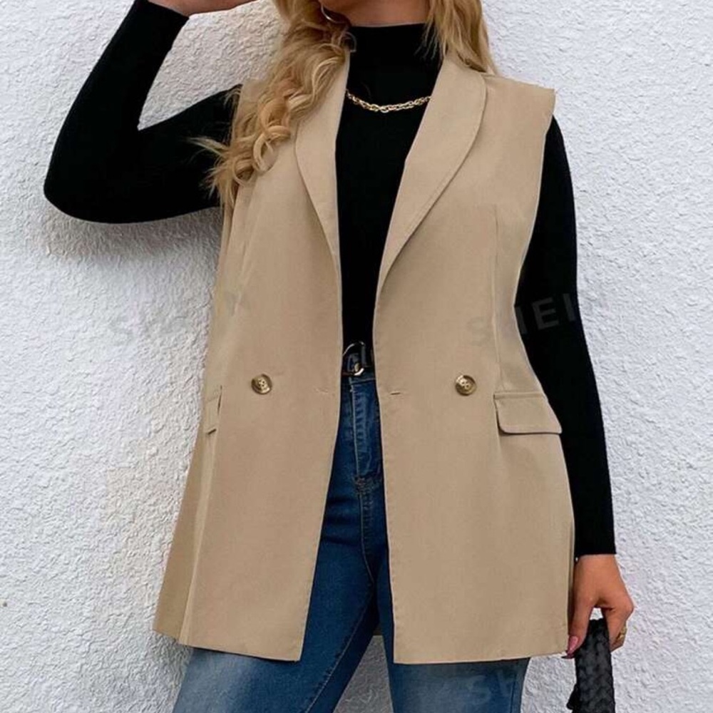 PLUS SIZE Double Button Shawl Collar Blazer Vest